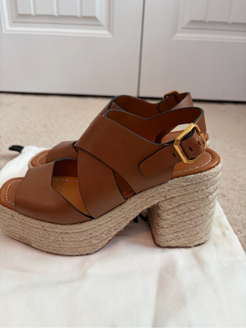 Me + Em Espadrille Platform Women's Brown Sandals Full Grain Leather Sz US 9/9.5 - Picture 3 of 14